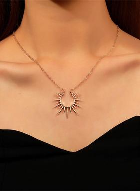 Sunflower pendant necklace with vintage collarbone chainsgl