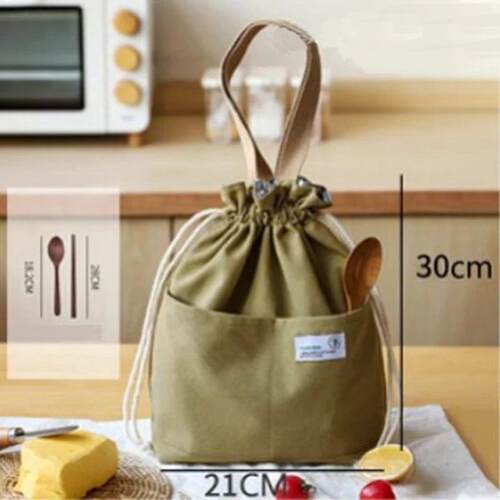 Drawstring Canvas Insulated Lunch Bag Thicken Aluminium Foil