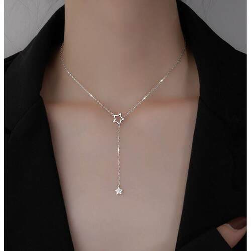 Christmas Gift 925 Sterling Silver Cute Shiny Star Choker Dr