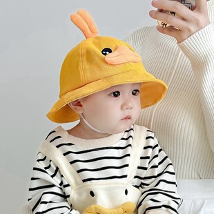 婴儿帽子春秋可爱超萌小鸭遮阳渔夫帽婴幼童男女宝宝软檐秋冬盆帽