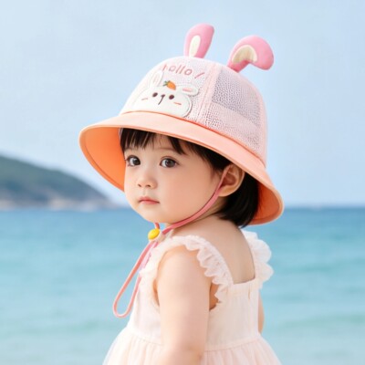 夏季宝宝薄款防晒透气兔耳渔夫帽