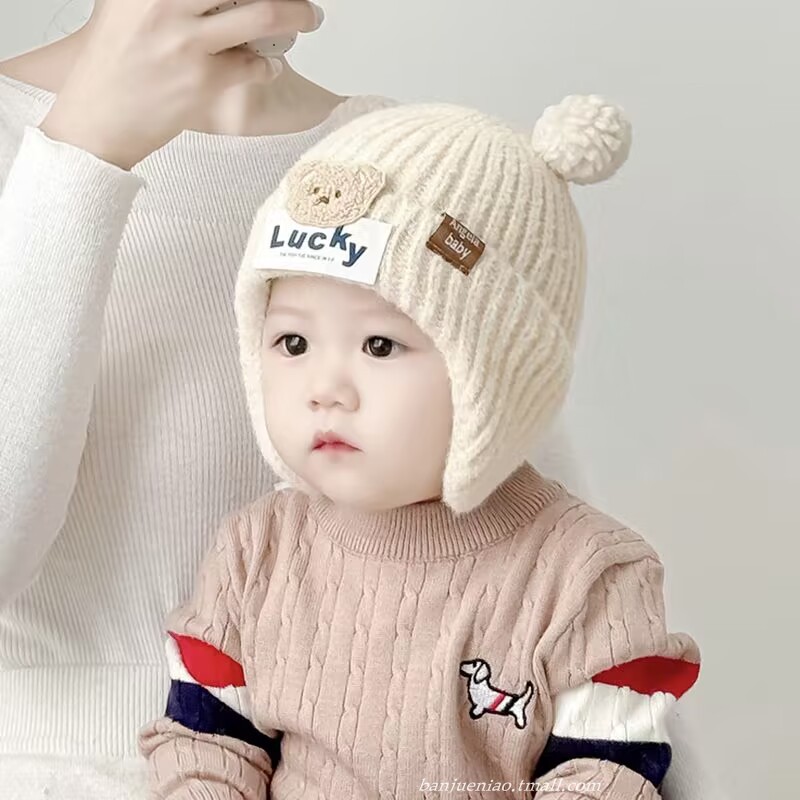 邦爵鸟毛线帽护耳可爱婴儿帽子