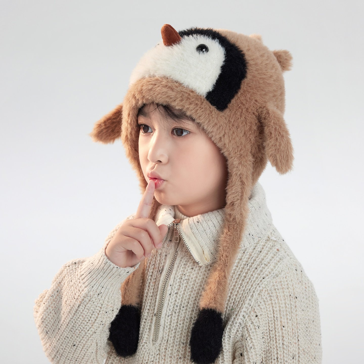 卡通企鹅捏捏会叫儿童毛绒帽子秋冬季保暖护耳男女宝宝可爱套头帽,童装/婴儿装/亲子装,帽子,淘宝优惠券,粉丝福利购,淘宝优惠卷