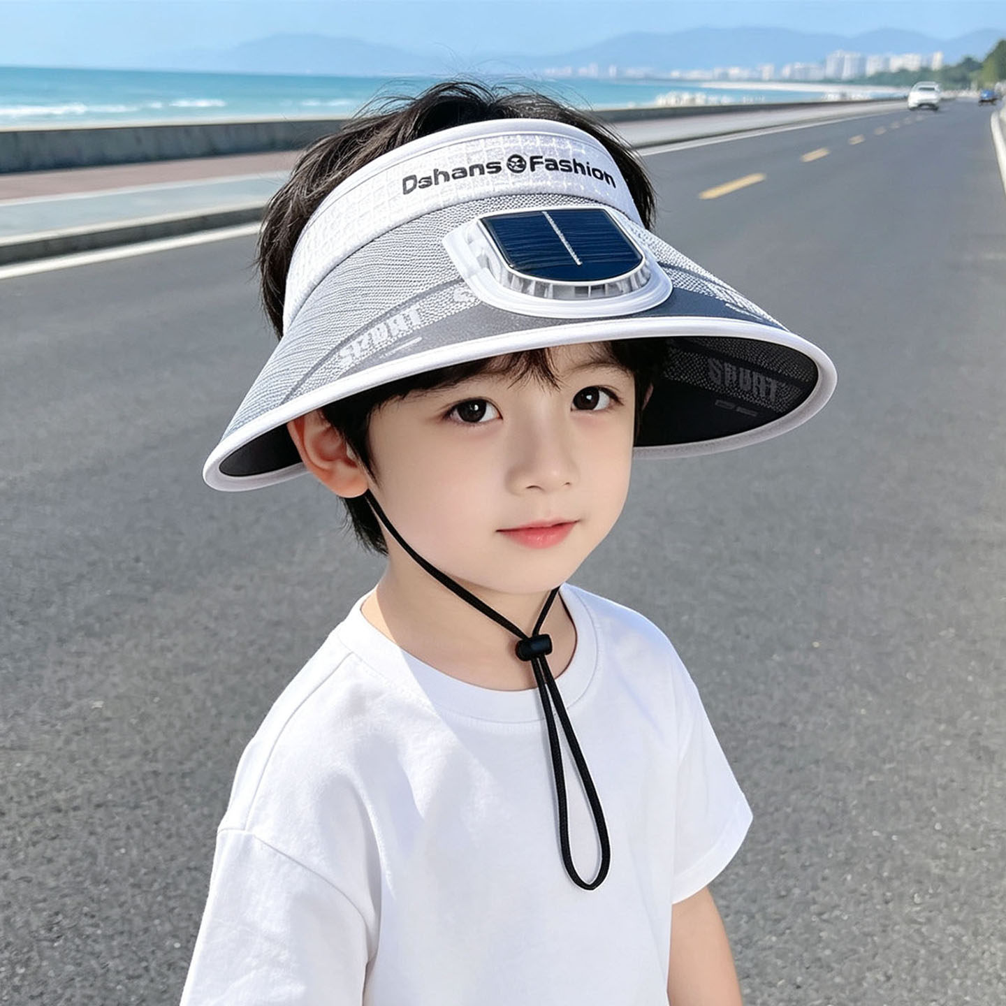 儿童防晒帽大帽檐可充电太阳能风扇帽子空顶男女童遮阳帽夏太阳帽