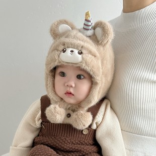 宝宝帽子秋冬季婴儿毛绒帽可爱男女幼童护耳保暖套头帽厚款雷锋帽