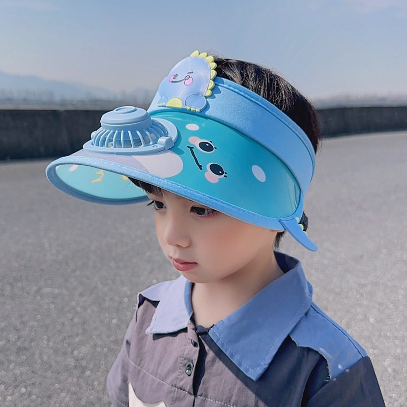 儿童防晒帽子夏季女孩可爱卡通带电风扇遮阳帽男童宝宝空顶太阳帽