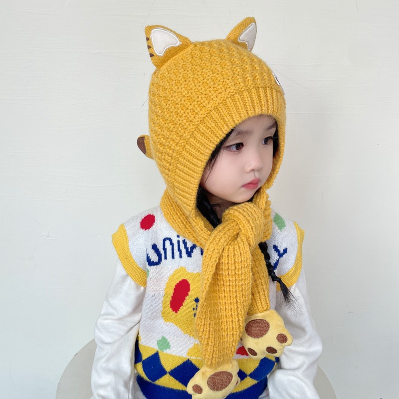 毛线帽围巾帽一体宝宝帽子秋冬季