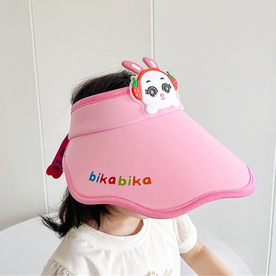 儿童防晒帽夏季波浪空顶大檐遮阳帽男女童可爱兔子宝宝风扇太阳帽