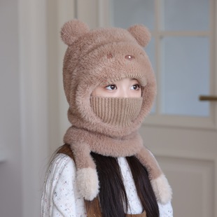 宝宝帽子围脖一体秋冬季儿童防风针织毛绒帽加厚男女童保暖套头帽
