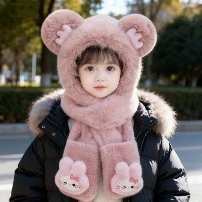 儿童帽子围巾手套冬季可爱一体帽