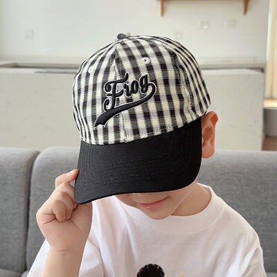棉棒球帽大檐方格子儿童鸭舌帽