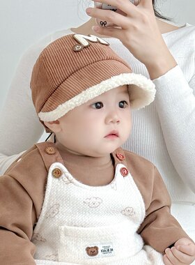灯芯绒鸭舌帽加绒保暖婴儿秋冬