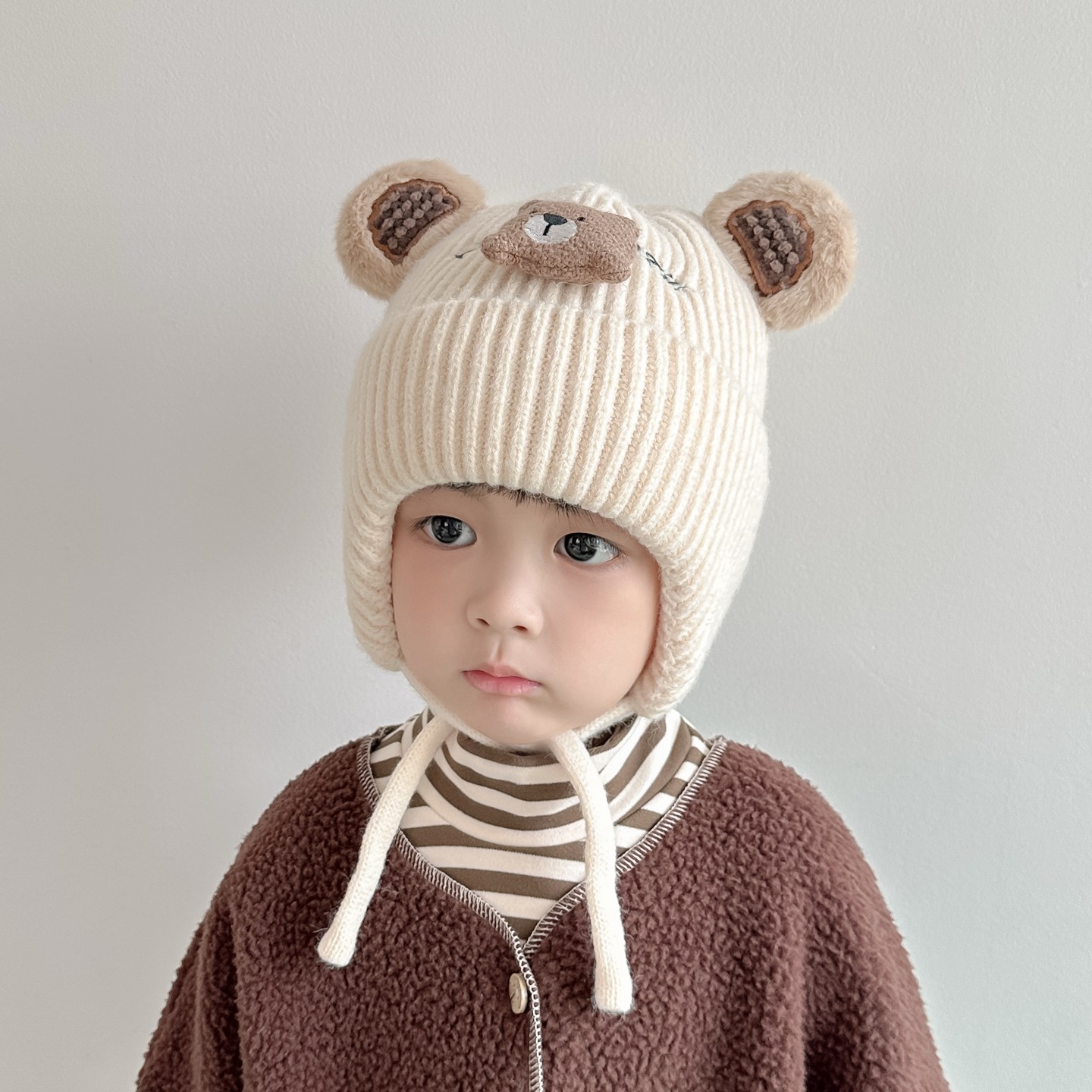 宝宝护耳帽子可爱小熊毛线帽