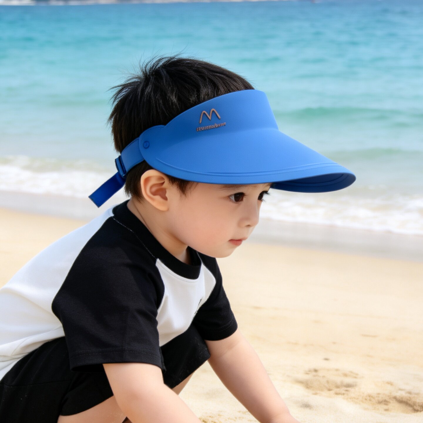 无痕一体防晒帽夏天儿童空顶帽海边遮阳帽男女宝宝户外运动太阳帽