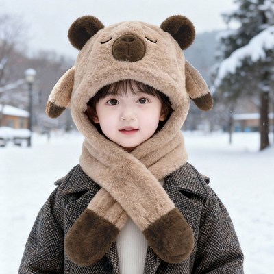 儿童帽子冬季护耳保暖毛绒帽围巾