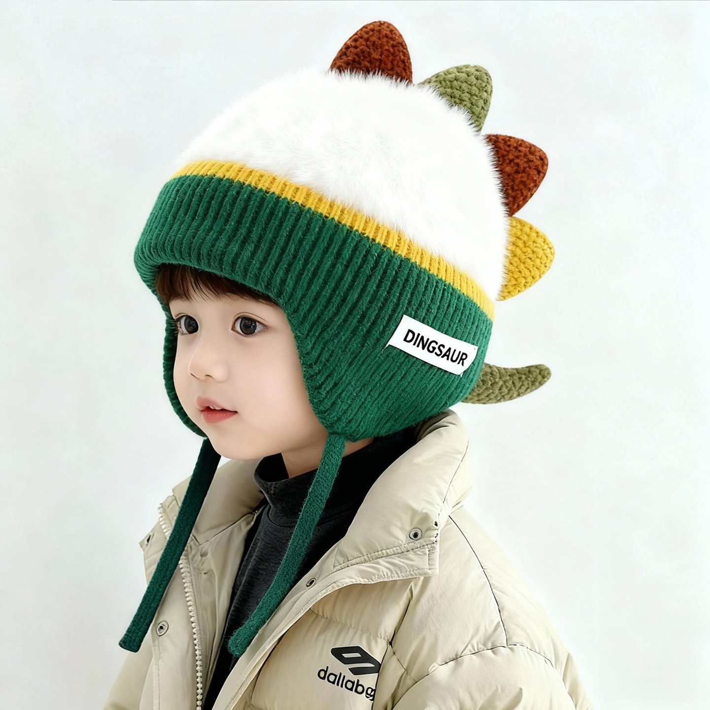 秋冬季宝宝恐龙毛绒护耳防风帽