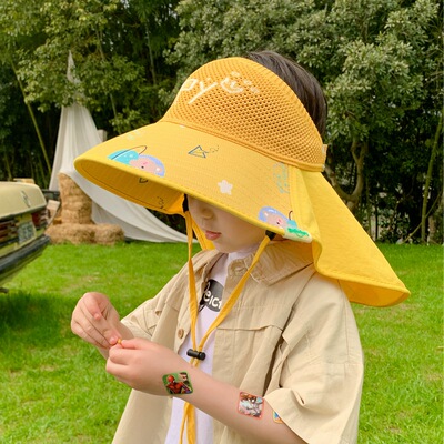 披肩帽大檐空顶透气儿童防晒帽