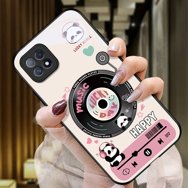 适用OPPOA53手机壳PECM30的熊猫唱片手机套A53新款玻璃oppo保护套防摔软壳硅胶男女款网红可爱情侣卡通超薄全