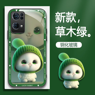 适用OPPOReno7pro手机壳PFDM00的手机套Reno7pro新款oppo保护套防摔软壳硅胶玻璃男女款呆萌兔网红可爱情侣卡