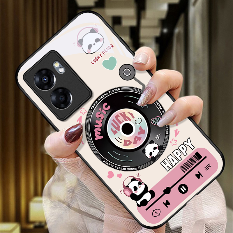 适用OPPOA57 5G手机壳PFTM20的熊猫唱片手机套A57新款玻璃oppo保护套防摔软壳硅胶男女款网红可爱情侣卡通超