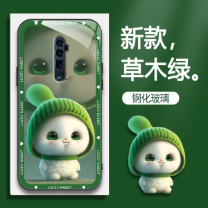 适用OPPOReno巴萨定制版手机壳PCCM00的手机套Reno新款oppo保护套防摔软壳硅胶玻璃男女款呆萌兔网红可爱情侣