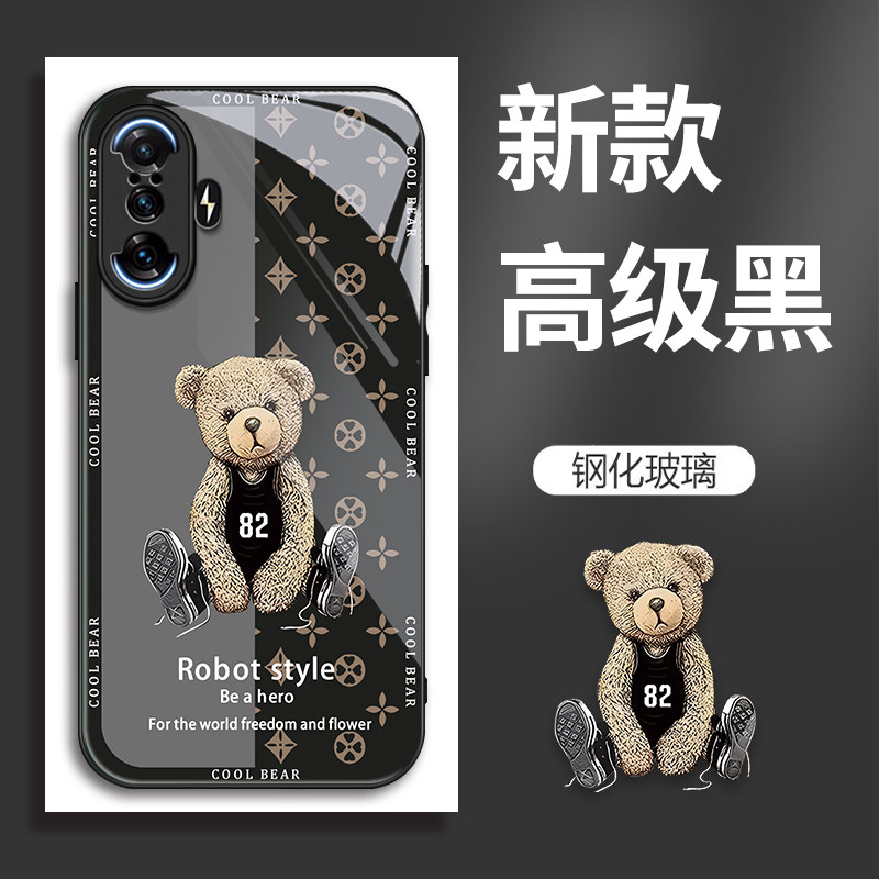 适用Redmi红米K40游戏增强版手机壳的82号熊手机套新款玻璃保护套防摔软壳硅胶男女款网红可爱情侣卡通超薄全
