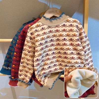 女童复古风花朵加绒2022秋冬新款