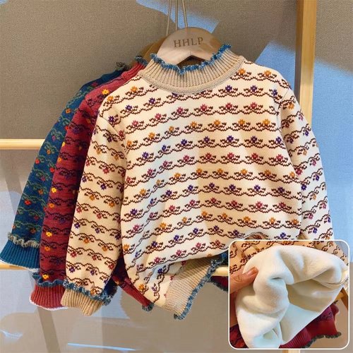 女童复古风花朵加绒2022秋冬新款