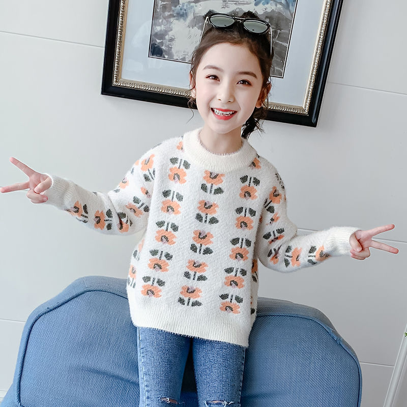 水貂绒加绒女大童秋装新款毛衣