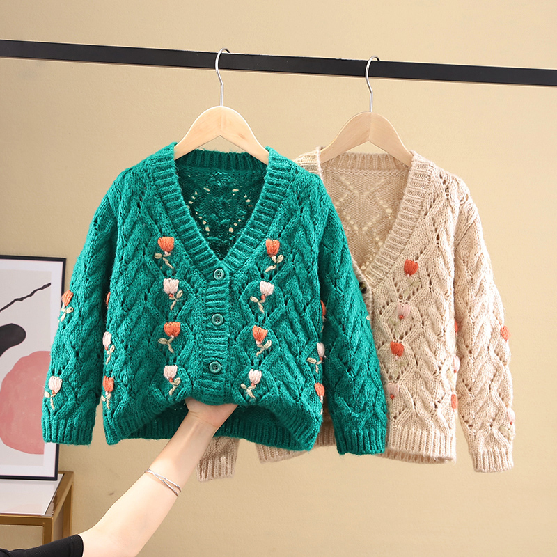 针织新款春装洋气风大童女孩毛衣