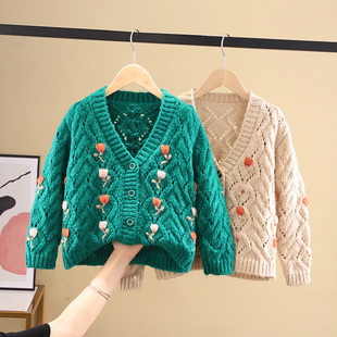女童针织开衫2025新款春装洋气大童儿童装毛衣外套女孩春秋款线衣