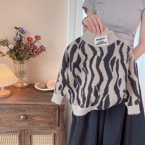 儿童毛衣秋冬款加绒2025年新款男童针织衫圆领套头洋气