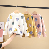 男女童仿水貂绒毛衣2025秋冬新款 圆领套头加绒加厚中大童洋打底衫