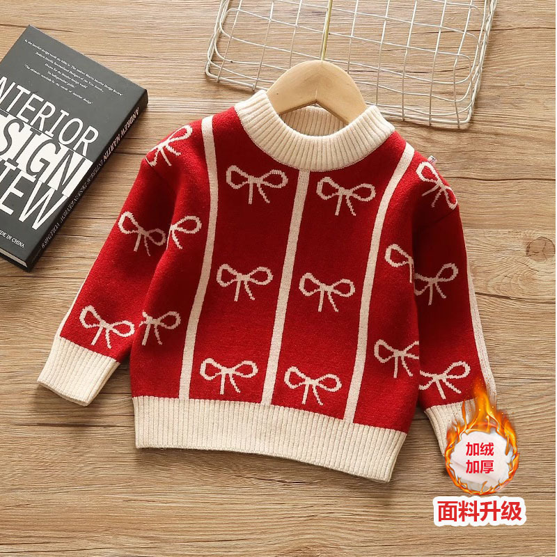 一体绒毛衣女童套头针织毛衣