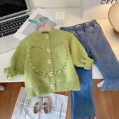 女宝宝可爱清新长袖 女童洋气爱心针织开衫 毛衣外套 2025春秋款 童装