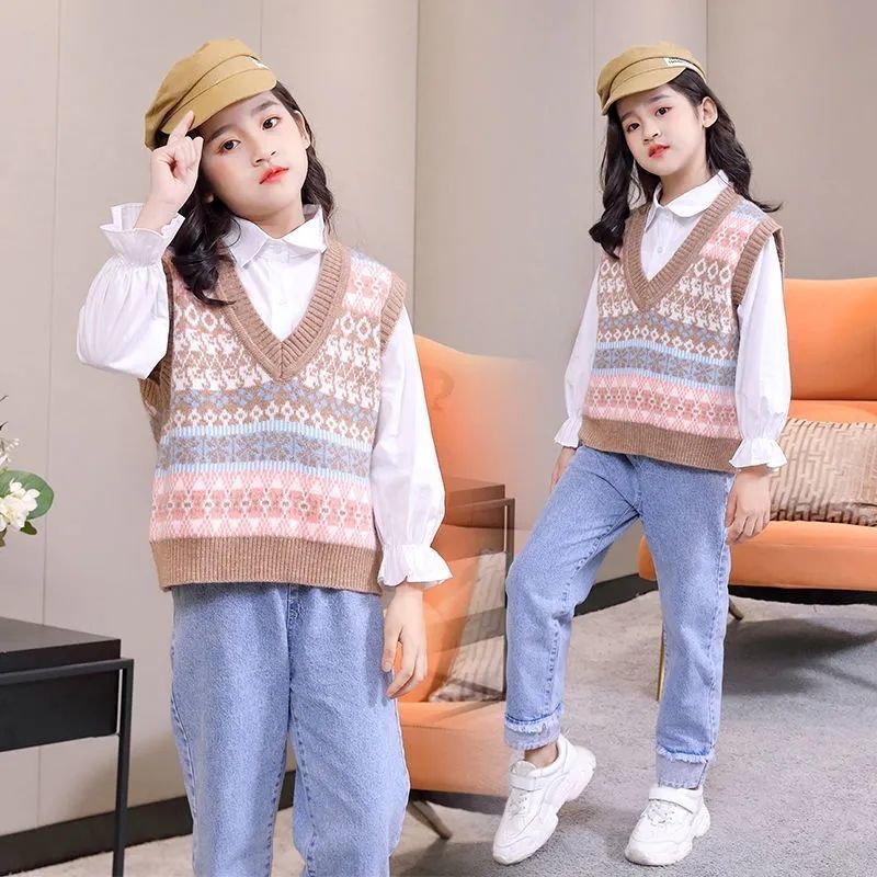 女童针织衫马甲春秋装洋气
