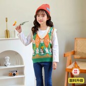 V领外穿马甲儿童打底针织衫 针织2025新款 秋装 女童背心毛衣春秋款