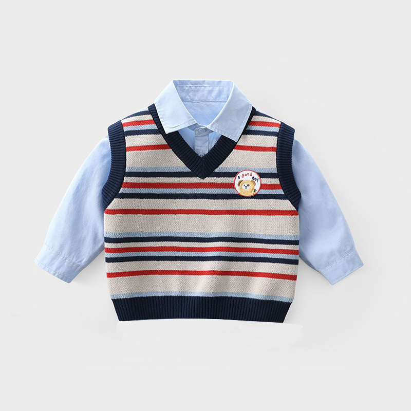 【假两件】童装男童针织马甲长袖2025春装新款宝宝帅气上衣