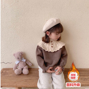 女童针织衫秋冬新款加厚儿童套头毛衣中小童韩版圆领可爱上衣时尚