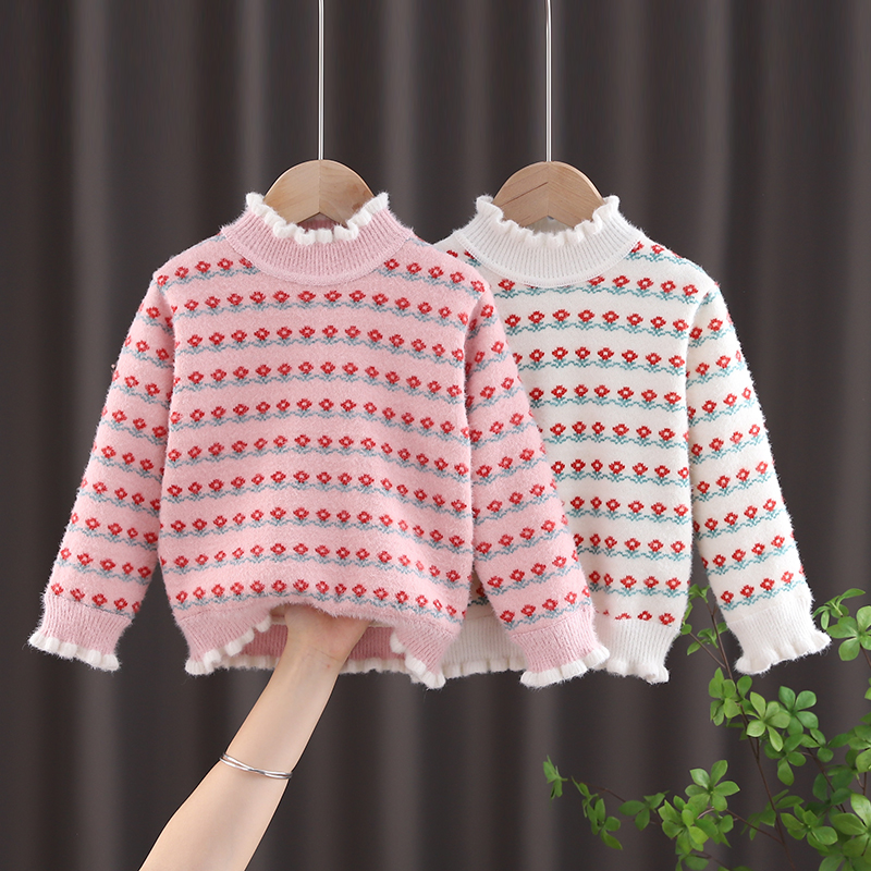 韩版加绒针织保暖打底套头衫毛衣