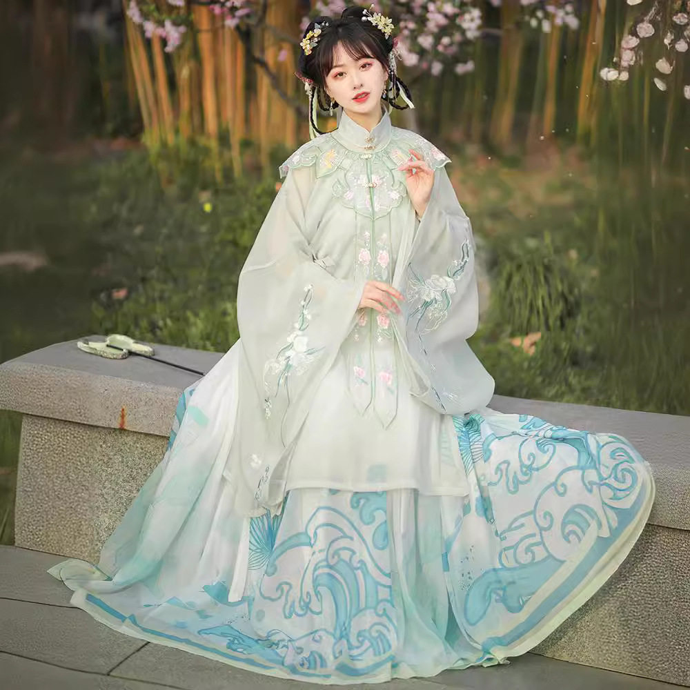 原创汉服女中国风明制云肩立领对襟长衫褶裙古装仙气飘逸春夏