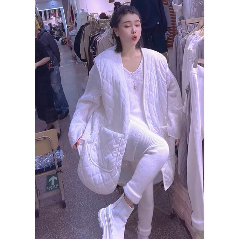 百搭遮肉休闲风纯色中长款马甲女