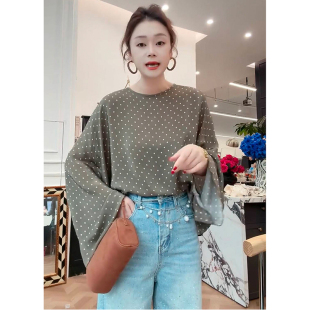 欧洲站2026春夏新款 套头上衣女 时髦洋气显瘦垂感气质大方波点长袖
