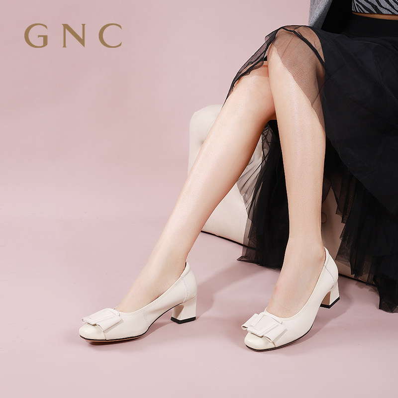 gnc通勤粗跟单鞋女40码大码羊皮透气舒适一脚蹬女鞋妈妈鞋晚晚鞋