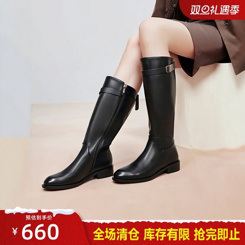 GNC法式复古骑士靴黑色长筒靴