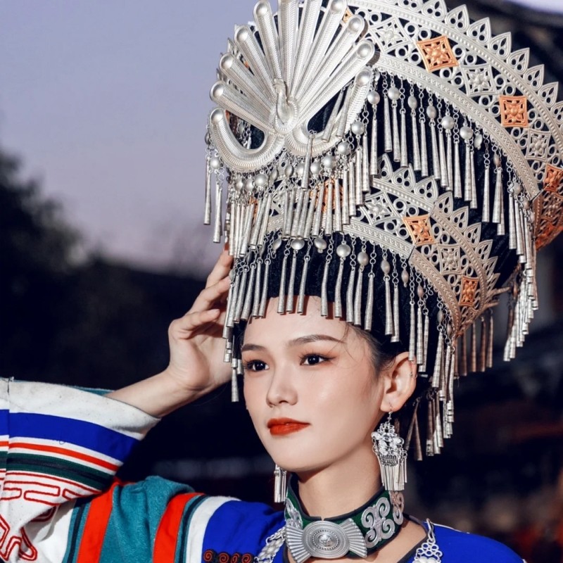 不变色彝族帽子彝族银饰不氧化