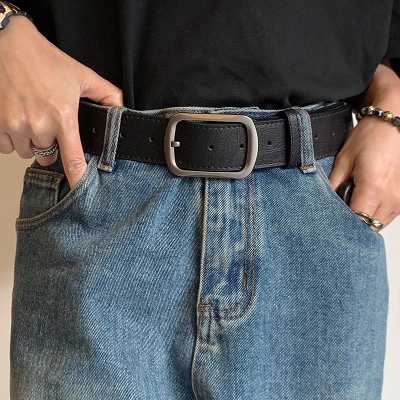 新款高级感复古百搭休闲针扣皮带男简约亚光色青年牛仔裤带商务潮