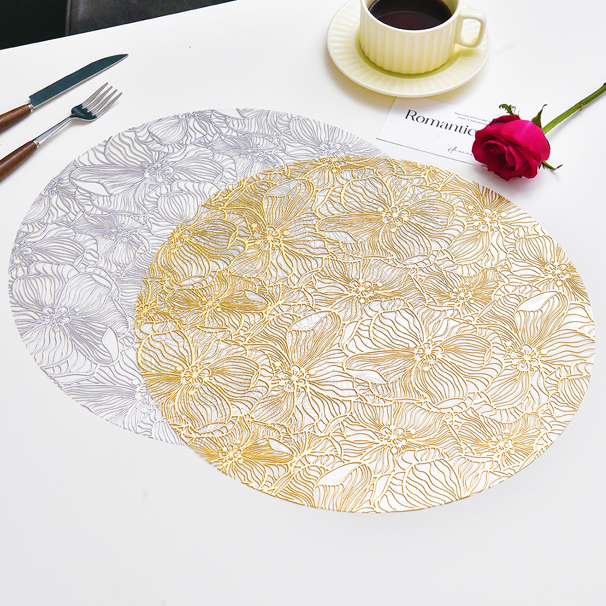 北欧创意蝴蝶花pvc西餐餐垫隔热垫餐厅防滑杯垫装饰垫餐桌垫