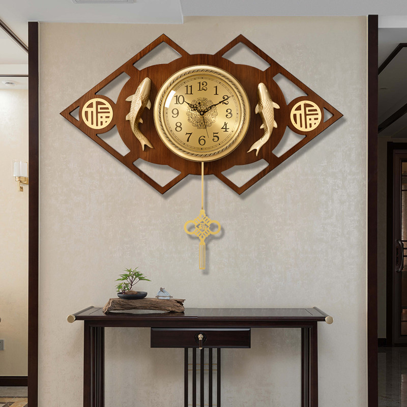 【精工30年】年年有余新中式钟表挂钟客厅家用轻奢黄铜钟表时钟