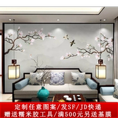 新中式 玉兰花树枝花鸟5D立体壁纸客厅防水墙纸电视墙布定制墙画影